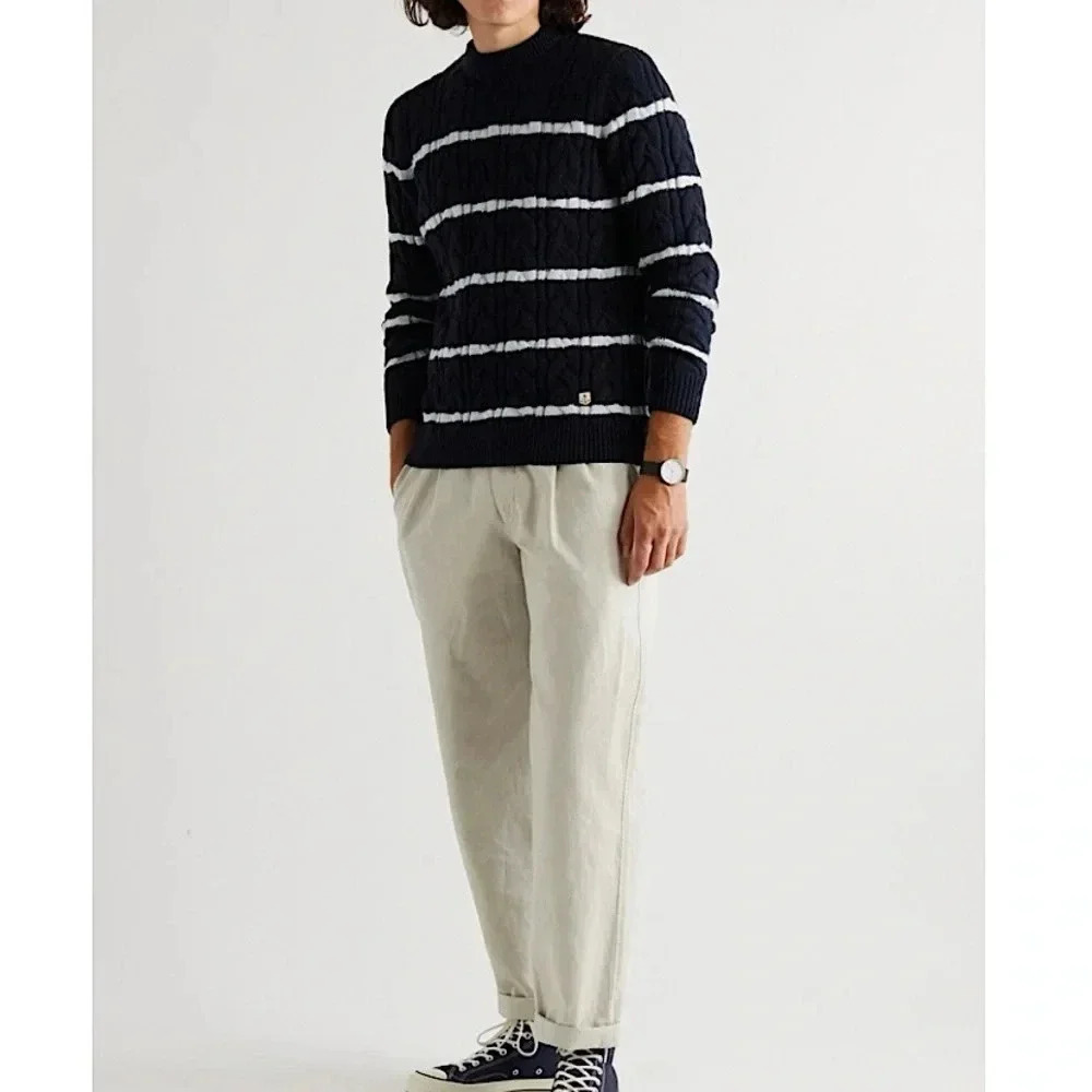 Armor Lux New Wool Fisherman Sweater Striped Navy Men’s Size XL Nautical Prep